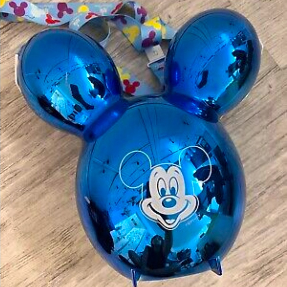Disneyland Popcorn Bucket Metallic Blue Balloon Mickey Disney Parks Souvenir.